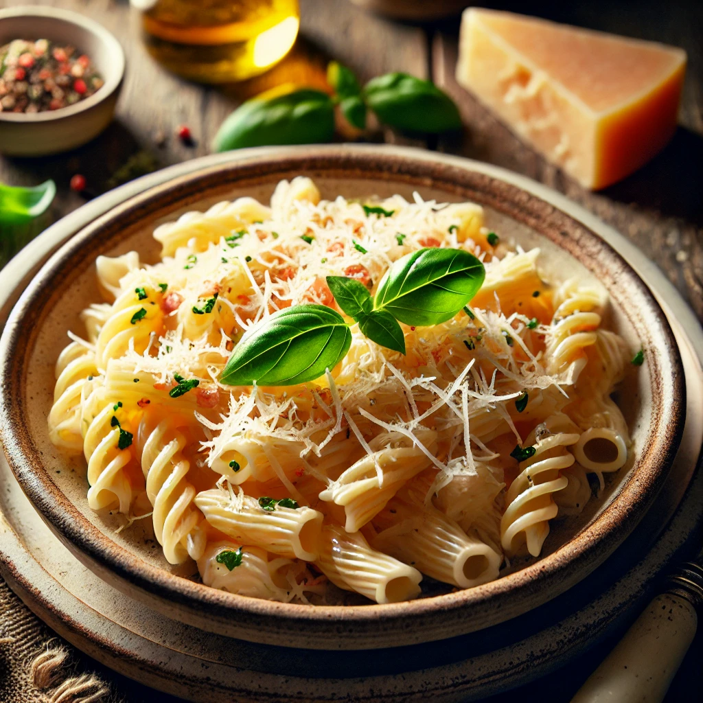 Freshly grated Parmigiano Reggiano on pasta