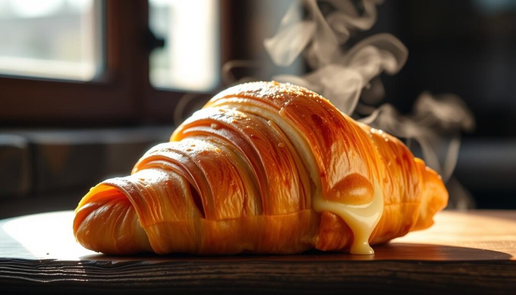 The smoked turkey and cheese croissant is a classic French-inspired breakfast pastry