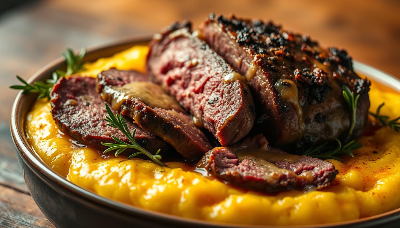 Rosemary Beef Roast over Cheesy Polenta